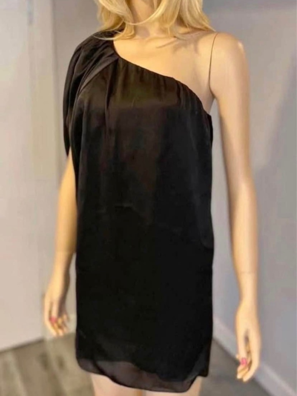 NWT: Black Satin Asymmetrical Batwing Dress by AQUA - Size 4